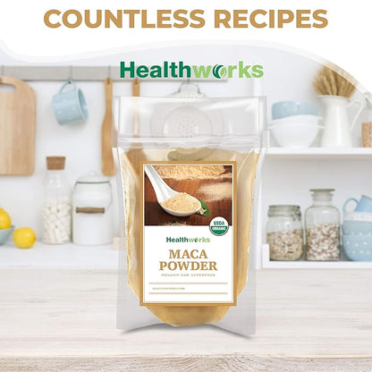 Healthworks Superfoods Organic Maca Powder Raw - 32 Oz / 2 Lbs - Certified Organic Flour Use - Keto, Vegan & Non-GMO - Premium Peruvian Origin - Breakfast, Smoothies, Baking & Coffee - Antioxidant