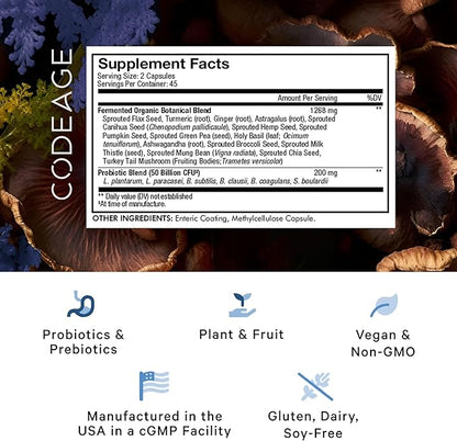 Codeage SBO Probiotics, 50 Billion CFUs Per Serving, Multi Strain Soil Based Organisms Blend and Organic Fermented Botanical Blend, Shelf-Stable, 90 Capsules