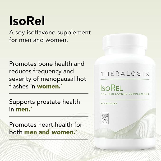 Theralogix IsoRel Whole Soybean Extract Supplement - 90-Day Supply - Menopause Support to Aid Hot Flashes - Prostate Health Support for Men - NSF Certified - 90 Capsules