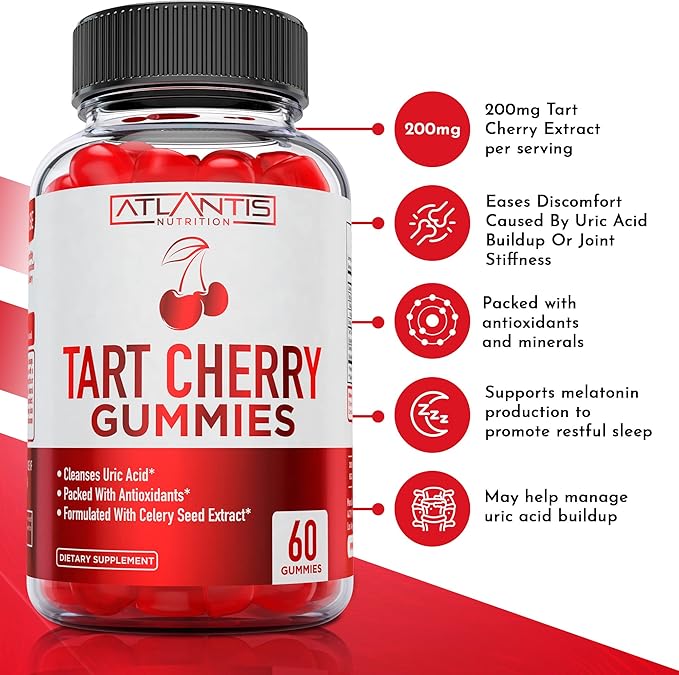 Tart Cherry Gummies 2-Pack with Celery Seed Extract - Advanced Uric Acid Cleanse for Immediate Relief. Powerful Antioxidant with Joint Support - 120 Gummies