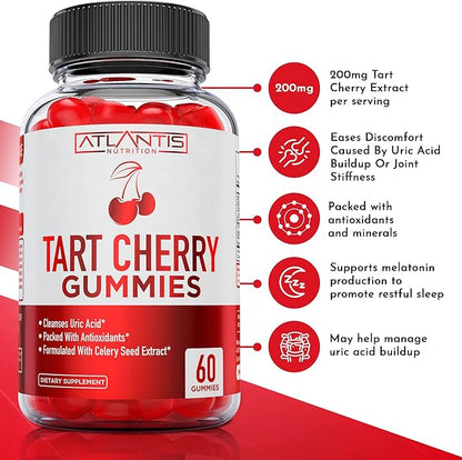 Tart Cherry Gummies 2-Pack with Celery Seed Extract - Advanced Uric Acid Cleanse for Immediate Relief. Powerful Antioxidant with Joint Support - 120 Gummies