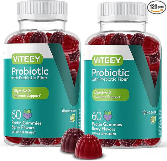 VITEEY Probiotic Gummies with Prebiotics – Gut Health Supplements for Digestive Health – 2 Billion CFUs – Vegan, Gluten-Free – 120 Count