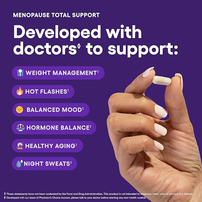 Physician's CHOICE Menopause Probiotic Supplement for Women - Supports Hormone Balance, Hot Flashes, Night Sweats, Weight Management, Bloating & Gut Health - with Black Cohosh, Resveratrol+ - 60ct