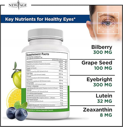 NEW AGE AREDS 2 Eye Vitamin Contains Bilberry 6000mg Lutein (32mg), Grape seed (6000 mg), Eyebright (1000 mg), and Zeaxanthin (8 mg) - 120 Count