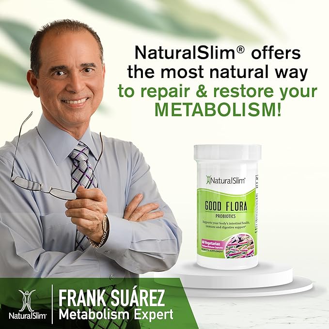 NaturalSlim Probiotics for Digestive Health Good Flora Probiotic Capsules - Intestinal Flora & Immune Support Gut Health Supplements with 7 Powerful Probiotic Strains - Gluten Free 60 Capsules