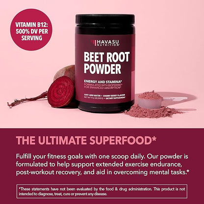 Organic Beet Root Powder with Vitamin B12 & Coryceps - Nitric Oxide Supplement - Beetroot Powder for Energy & Post Workout Recovery - Mix with Water or Smoothies, Cherry Berry Flavor - 30 Servings