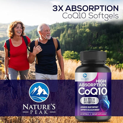 Co Q 10 Supplement - CoQ10 100mg Antioxidant, Heart Health Support & Energy Production - Coenzyme Q10 (Ubiquinone) Vitamins Increased Absorption, Gluten Free, Women & Men 2 Month Supply - 60 Softgels