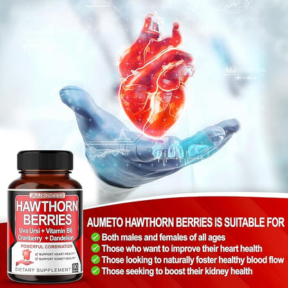 7 in 1 Ultra Hawthorn Berry with Uva Ursi Dandelion Cranberry Apple Cider Vinegar - Heart, Kinney Health Support