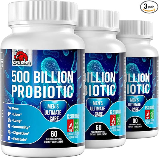 Probiotics for Men, 500 Billion CFU & 12 Mens Probiotic for Digestive Health + 4 Organic Prebiotic Fiber, for Digestive, Gut, Immune Health, Bloating, Gas, Energy Support, Shelf Stable - 180 Capsules
