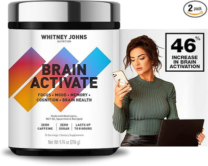 Brain Booster Supplement, Nootropic Focus, Brain Supplements for Memory & Focus, Reduce Brain Fog with Fast Acting Unique MCT C8 - Zero Sugar & Caffeine, 2 Tubs
