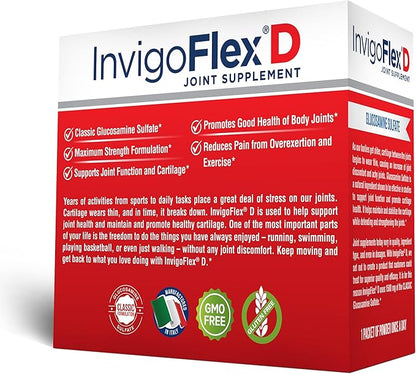 INVIGOFLEX 1500mg of Glucosamine Sulfate Powder (Classic Formulation) - Premium Joint Supplement for Knees, Hands, Back, and Hip Support D: Glucosamine Sulfate, Packets - 90 Packets