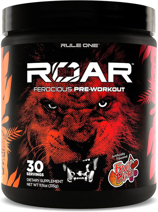 Rule 1 R1 Roar - Pre-Workout Powder with Creatine, Beta-Alanine, Citrulline, Electrolytes & Caffeine (30 Servings, Fruit Punch)