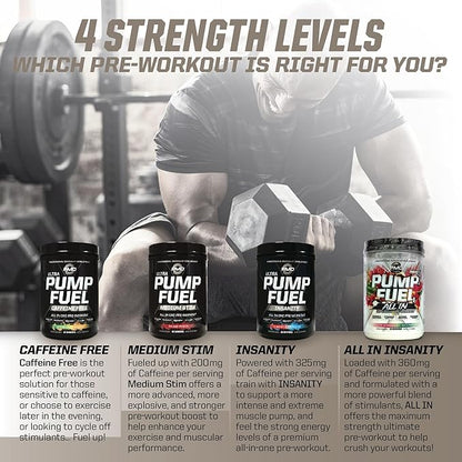 PMD Sports Pump Fuel All in Insanity - Ultimate Muscle Pump Supplement & Pre Workout Powder - Maximum Energy and Focus with Premium Creatine, Beta Alanine & More -Surgin’ Cherry Slush (20 Servings)