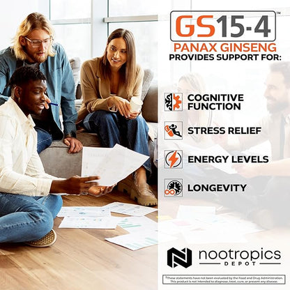 Nootropics Depot GS15-4 Panax Ginseng Extract Capsules | 200mg | 30 Count | Adaptogen Supplement | Ayurveda Herb | Supports Healthy Stress Levels