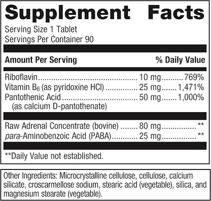 Metagenics Adrenogen - Adrenal Health Support - Raw Adrenal Complex - Aid in Hormone Balance* - with B Vitamins & PABA - Guaranteed Raw - Non-GMO - Gluten-Free - 90 Tablets