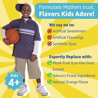 Sugar Free Kids Multivitamin Gummies (Made in USA) with Iron, Probiotics, Vegan Omega 3 (EPA/DHA), Kids Daily Vitamins A, C, D, B Complex, for Healthy Growth, Boost Immunity, Orange Flavor, 120 Count