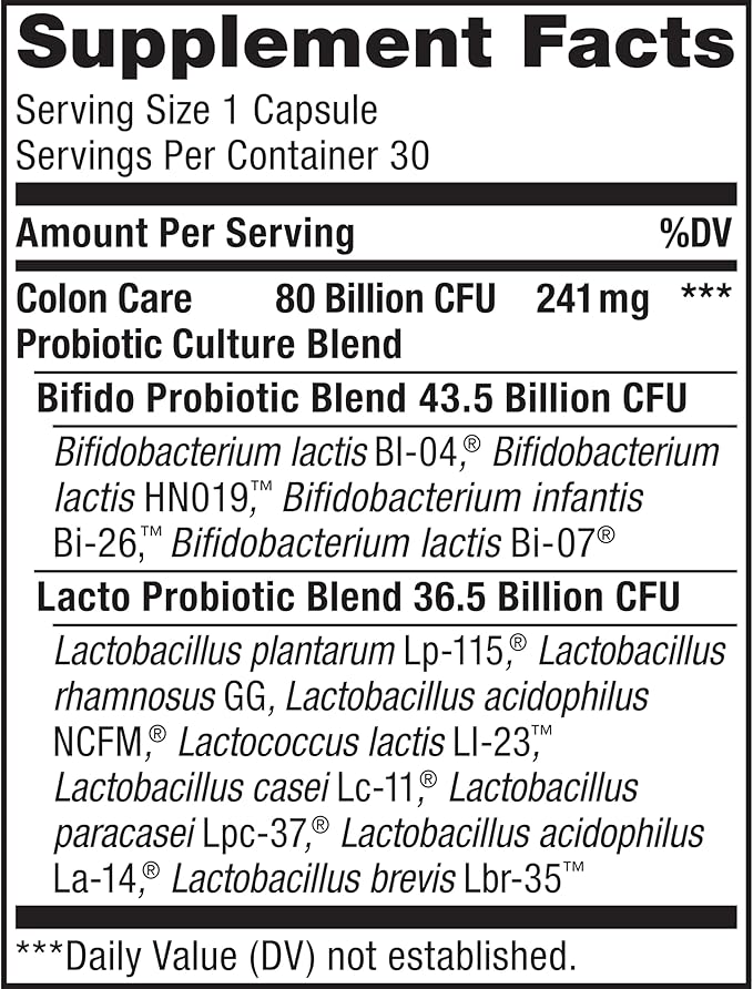 Renew Life Probiotic Colon Care Probiotic Capsules, Daily Supplement Offers Colon Support, L. Rhamnosus GG, Dairy, Soy and gluten-free, 80 Billion CFU, 30 Count