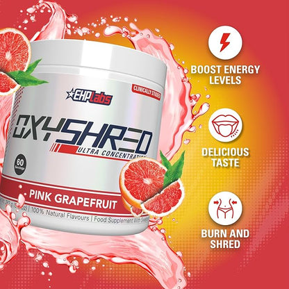 EHP Labs OxyShred Pre Workout Powder - Preworkout Powder with L Glutamine & Acetyl L Carnitine, Energy Boost Drink - Pink Grapefruit, 60 Servings