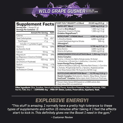 PMD Sports Ultra Pump Fuel Insanity - Pre Workout - Grape Gusher (30 Servings) Sports Omega Cuts Elite Thermogenic Fat Burner (90 Softgels)