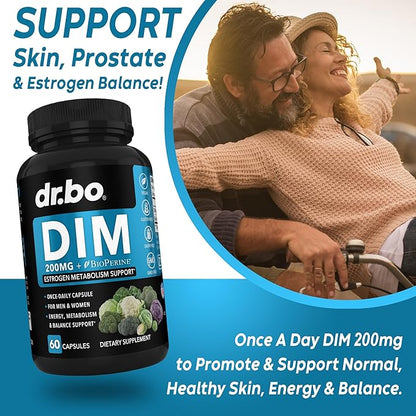 DIM Supplement for Women & Men 200mg - Androgen Estrogen Blocker for Men & Women, Hormonal Acne Pills, Hormone Balance, Menopause Support, Diindolylmethane DIM Supplement Plus BioPerine - 60 Capsules