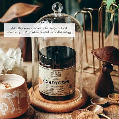 Anima Mundi Apothecary Cordyceps Mushroom Powder - Real Organic Cordyceps Mushroom Powder - Mushroom Powder Supplement for Liver and Immune Support - Add to Food, Coffee, Tea and More (5oz / 141g)