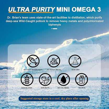 Dr.Brian Omega 3 Fish Oil 580mg per Pill, 3X Absorption rTG EPA DHA Omega 3 Supplement, Easy Swallow Mini Fish Oil Softgels for Heart, Brain, Eyes, Immune Healthy - Lemon Flavored, 130 Count