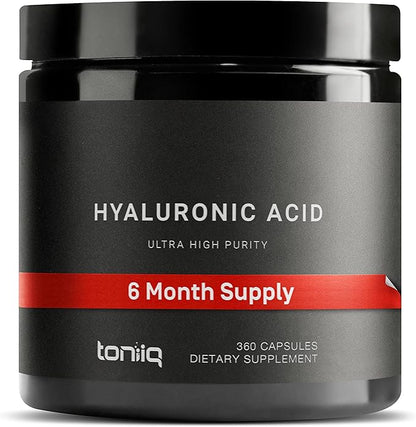 Hyaluronic Acid Supplements – Lab Tested 95% Ultra High Purity – Fermented and Bioavailable with Vitamin C – Third Party Lab Tested – 360 Capsules