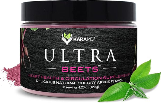 KaraMD UltraBeets | Delicious Beetroot Superfood Powder | Natural Vegan Friendly, Non-GMO & Gluten Free Nitric Oxide Booster Supplement | Supports Circulation & Energy (30 Concentrated Servings)