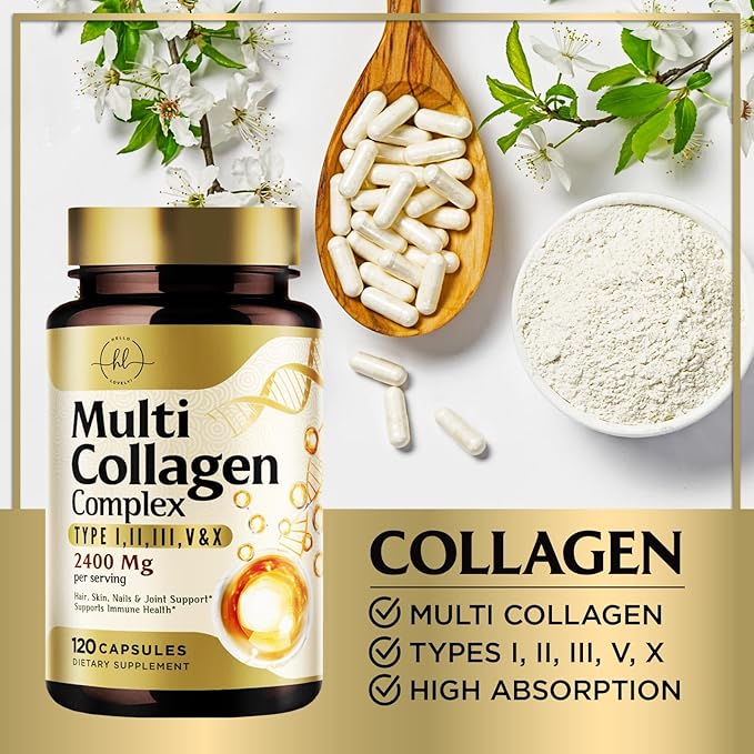 Collagen Peptides for Women – 2400mg Per Serving – Multi Collagen Capsules with Types I, II, III, V & X – Hydrolyzed Collagen Supplement Vital Hair, Skin, Nails, Joints & Bones Support – 120 Capsules