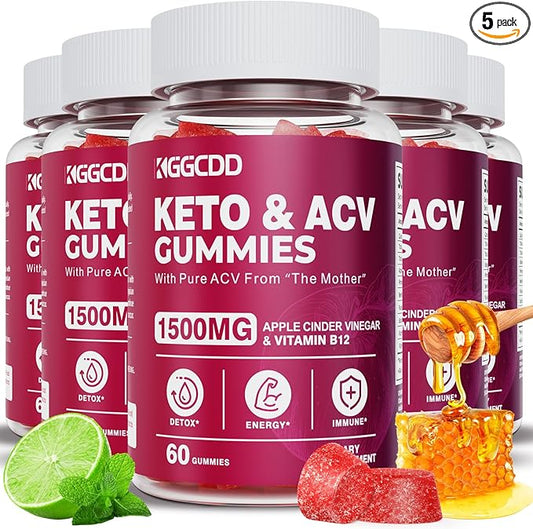 (5 Pack) Keto ACV Gummies Extreme1500MG Keto Gummies Apple Cider Vinegar Formulated with Pomegranate Beet Juice Powder B12 Vegan Non GMO 300 Gummies