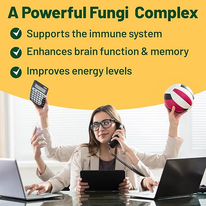Vegan Vitality Multi Mushroom Supplement Complex - 120 Capsules with Reishi, Chaga, Shitake, Maitake, Lion's Mane and Cordyceps for Brain, Energy, Focus & Memory Support