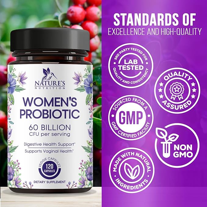 Probiotics for Women 60 Billion CFU - 16 Strains, Digestive Health, Vaginal pH & Immune Support, Prebiotics & Cranberry, Gut Health & Urinary Support, Shelf Stable Women's Probiotic - 120 Capsules