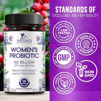 Probiotics for Women 60 Billion CFU - 16 Strains, Digestive Health, Vaginal pH & Immune Support, Prebiotics & Cranberry, Gut Health & Urinary Support, Shelf Stable Women's Probiotic - 120 Capsules