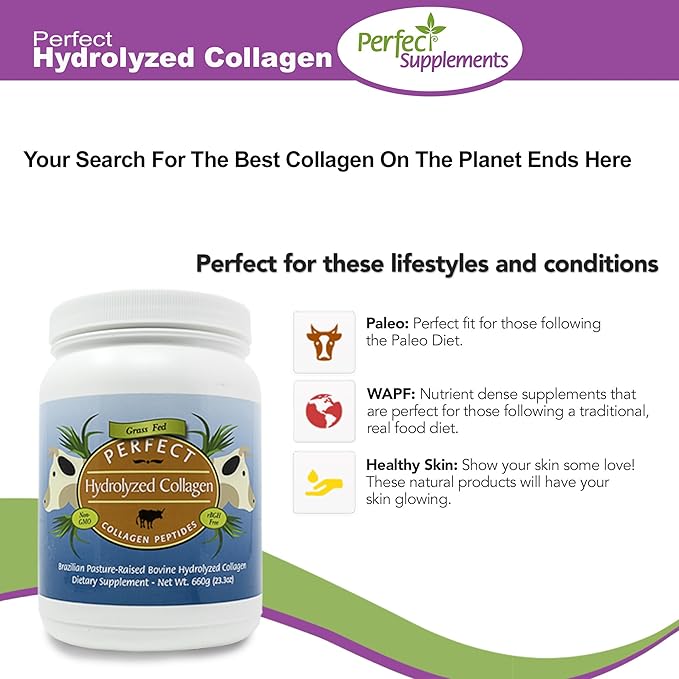 Perfect Supplements – Perfect Hydrolyzed Collagen Powder – 660g – All Natural Collagen - Promotes Healthy Skin – 3 Pack