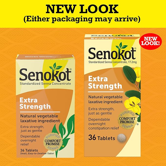 Senokot Extra Strength Natural Vegetable Laxative for Gentle Overnight Relief Occasional Constipation, 36 Count