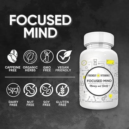 Focused Mind – Daily Brain Supplement for Memory and Focus Support | Nootropic for Concentration, Mental Clarity, and Brain Energy | Cognitive Supplement for Work, School, or Everyday Demands