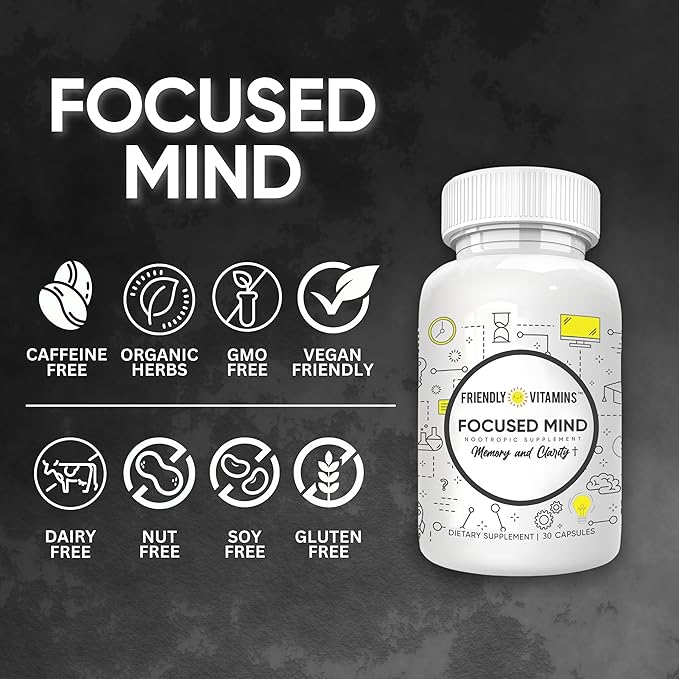Focused Mind – Daily Brain Supplement for Memory and Focus Support | Nootropic for Concentration, Mental Clarity, and Brain Energy | Cognitive Supplement for Work, School, or Everyday Demands
