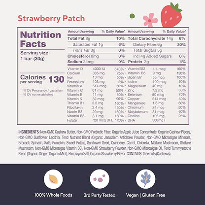 Tend Daily Best Prenatal Vitamin Bar, Made with Organic Ingredients for Pregnant & Postpartum Mothers, Includes DHA, Vitamin D, B, Choline, Folate, Sunflower Lecithin - Strawberry Patch (7ct)