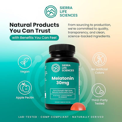 30mg Melatonin Gummy | High Dose Sleep Support for Adults | Advanced One-A-Day Formulation Made with Apple-Derived Gummies | Vegan, Non-GMO (3-Pack)