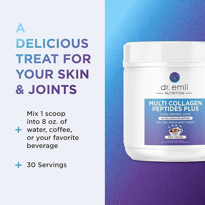 DR. EMIL NUTRITION Collagen Peptides Powder - Hot Cocoa Flavored Collagen Powder for Women - Collagen Supplements for Hair, Skin & Nails with Hyaluronic Acid - 9g Protein per Serving
