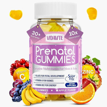 Sugar Free Prenatal Gummies — 30+ Nutrients (Choline, Folate, Iron, Vitamin) for Fetal and Neural Support, Bones, Energy & Immunity — USA-Made Vegan Prenatal Vitamins for Women (60 Gummies)