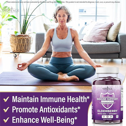 NEW AGE Immune System Support Gummies - Sambucus Black Elderberry Gummies with Vitamin C and Zinc (Immune Support 180 Gummies)