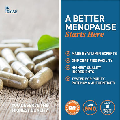 Dr. Tobias Menopause Relief with Black Cohosh, Soy Isoflavones, Don Quai, Hot Flash & Night Sweats Relief for Women, Non-GMO Menopause Supplements for Women, 60 Capsules, 30 Servings