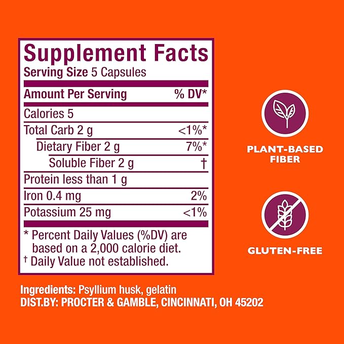 Metamucil, Daily Psyllium Husk Powder Supplement, 3-in-1 Fiber for Digestive Health, Plant Based Fiber, 300ct Capsules