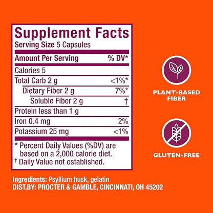 Metamucil, Daily Psyllium Husk Powder Supplement, 3-in-1 Fiber for Digestive Health, Plant Based Fiber, 300ct Capsules