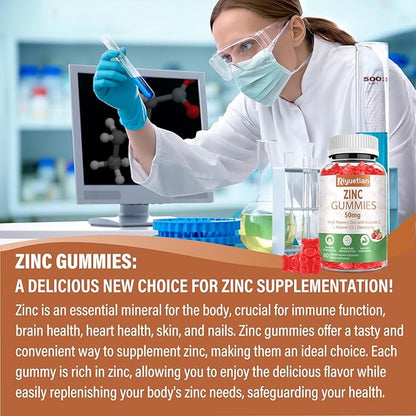 Zinc Gummies - 50mg High Potency Zinc with Vitamin C + Vitamin D3 + Elderberry - Immune Health Support - Vegan, Non-GMO and Gluten Free - 60 Gummies