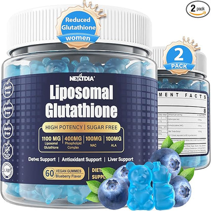 Liposomal Glutathione Gummies Chews, 1100mg Concentrated Formula(Made in USA) - 98% Bioavailable w/Vitamin C, ALA, NAC & Milk Thistle for Antioxidant - Liver Cleanse Detox Supplement, Vegan, 120 ct