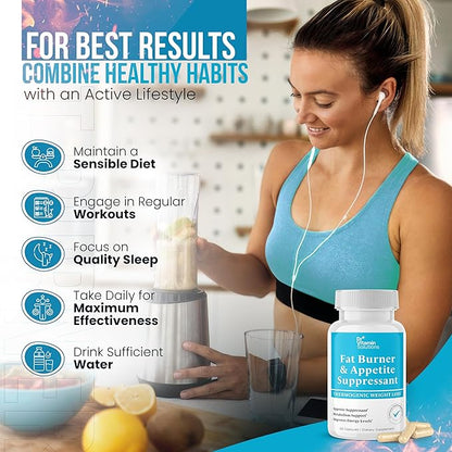 DR VITAMIN SOLUTIONS Fat Burner for Women & Men - Appetite Suppressant for Weight Loss - Pills w/Metabolism Booster Thermogenic Weight Loss Supplement - Includes Chromium & Green Tea Extract - 60 Ct.