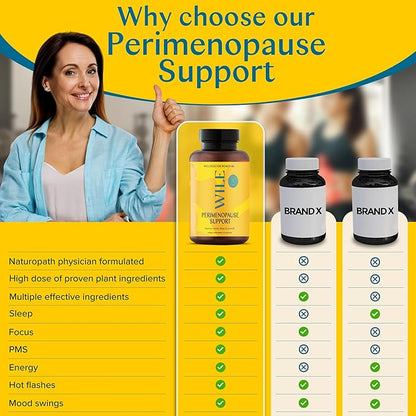 WILE Menopause and Perimenopause Supplements for Women with Ashwagandha - Menopausal Symptoms Relief for Stress, Hot Flashes, Night Sweats - Healthy Sleep & Hormone Balance Support, Vegan, 30 Servings