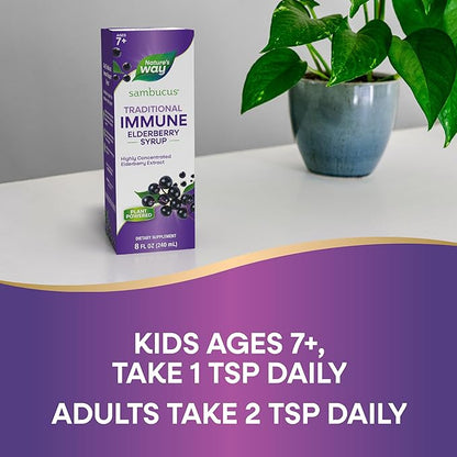 Nature’s Way Sambucus Elderberry Traditional Immune Syrup, Highly Concentrated Black Elderberry Extract, Traditional Immune Support*, Delicious Berry Flavored, 8 Fl Oz (Packaging May Vary)